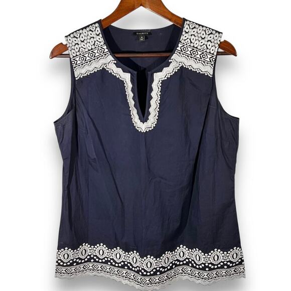 Talbots Embroidered Tunic Top Navy Cotton M - Picture 3 of 10